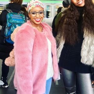 Pink faux fur coat
